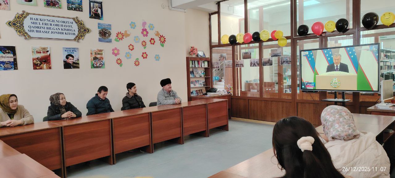 “Ma’naviyat soati” doirasida Prezidentimiz Shavkat Mirziyoyevning Oliy Majlisga va ko‘p millatli xalqimizga yo‘llagan Murojaatnomasini katta e’tibor va ko‘tarinki ruh bilan tingladilar.